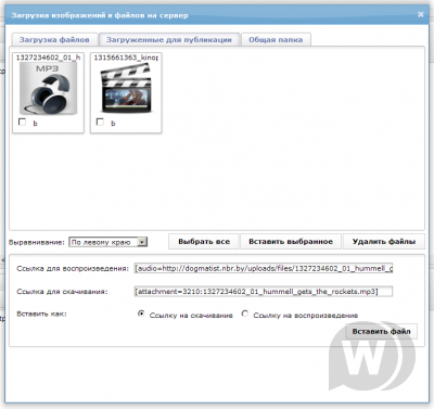 Убираем  префикс 600x400 из video=600x400,... и audio=600,... в WYSIWYG редакторе DLE 9.6