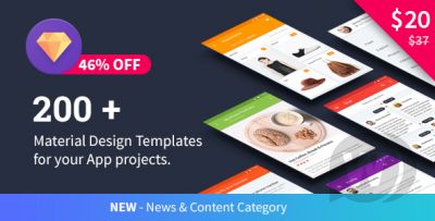 Material Design Templates (13 June 17) - набор из 200+ UI шаблонов для Android